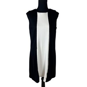 Sara Campbell Womens Black White Colorblock Scalloped Shift Dress Sz M Made USA